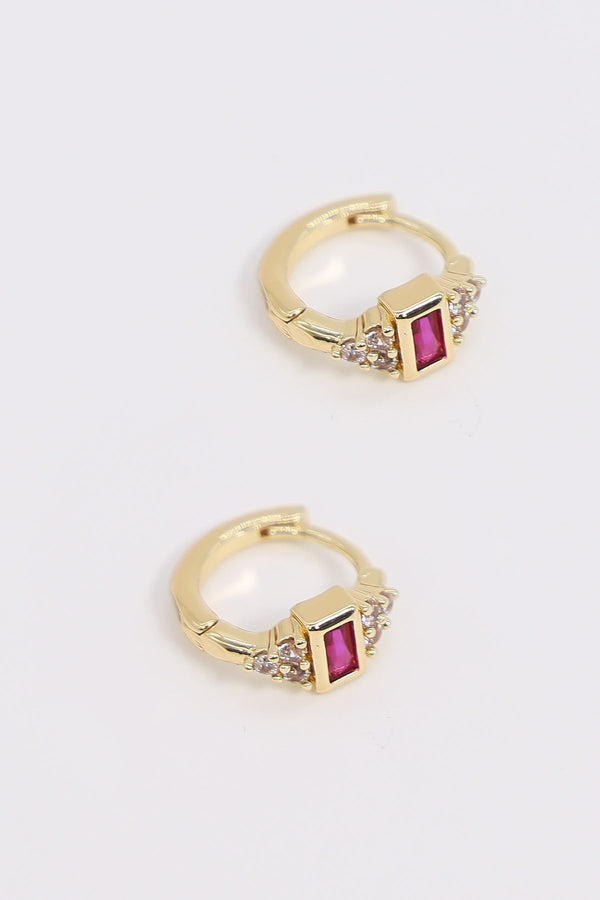 Carraig Donn Hinged Hoop Earrings with Red Stone