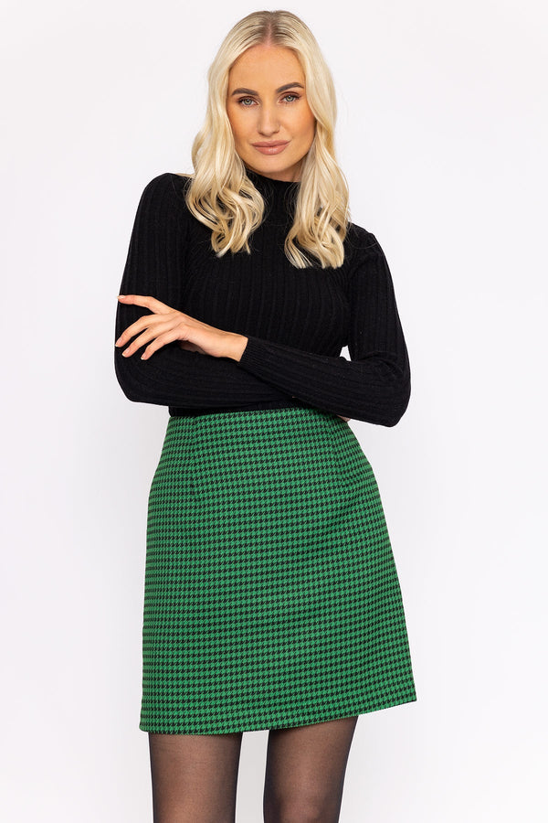Carraig Donn Houndstooth Mini Skirt in Green