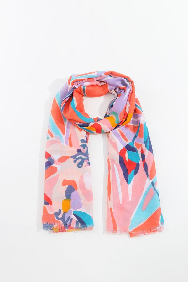 Carraig Donn Jungle Leave Scarf in Coral