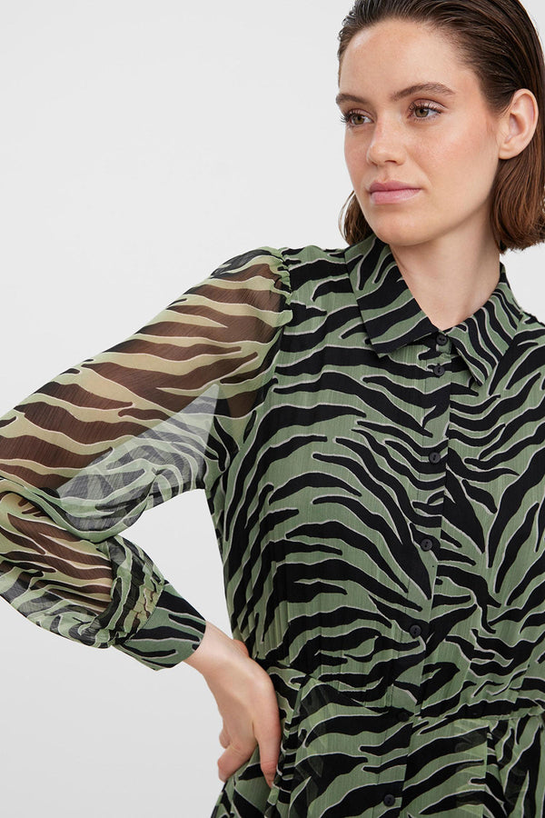 Carraig Donn Kaya Shirt Dress in Green Print