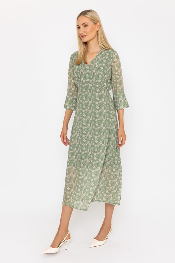 Carraig Donn Kerry Midi Dress in Khaki Print