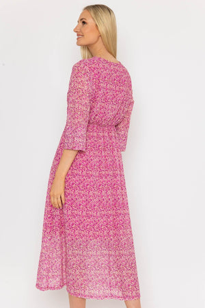 Carraig Donn Kerry Midi Dress in Pink Print