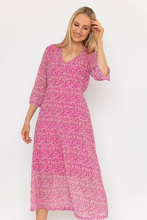 Carraig Donn Kerry Midi Dress in Pink Print