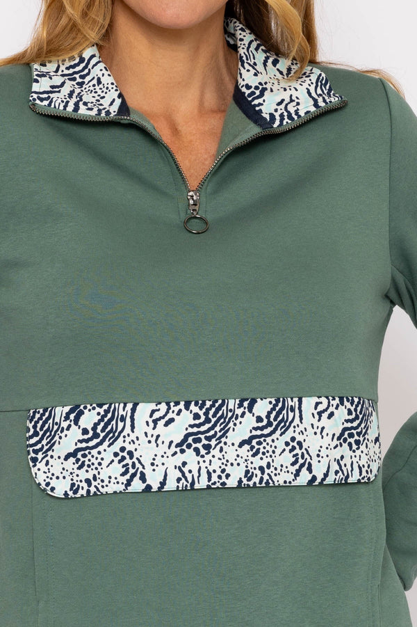 Carraig Donn Khaki 1/4 Zip Pocket Sweatshirt