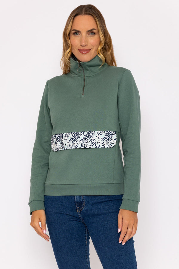 Carraig Donn Khaki 1/4 Zip Pocket Sweatshirt