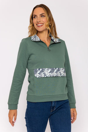 Carraig Donn Khaki 1/4 Zip Pocket Sweatshirt