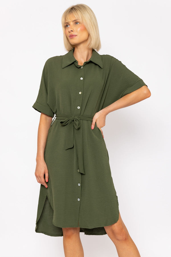Carraig Donn Khaki Green Belted Shirt Dress
