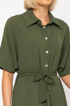 Carraig Donn Khaki Green Belted Shirt Dress