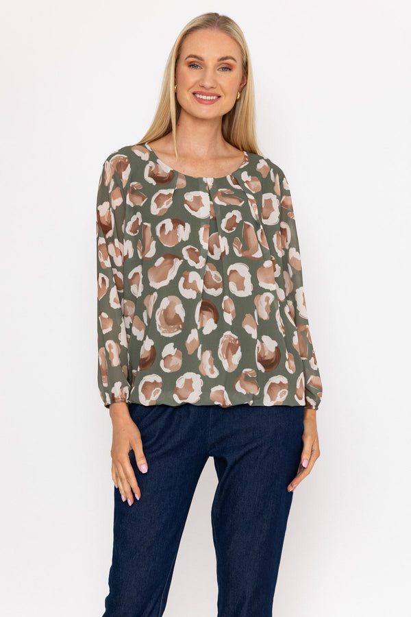 Carraig Donn Khaki Printed Long Sleeve Blouse