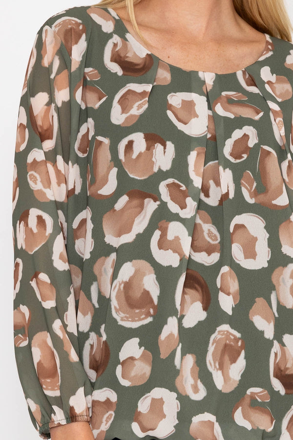 Carraig Donn Khaki Printed Long Sleeve Blouse