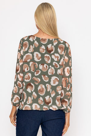 Carraig Donn Khaki Printed Long Sleeve Blouse