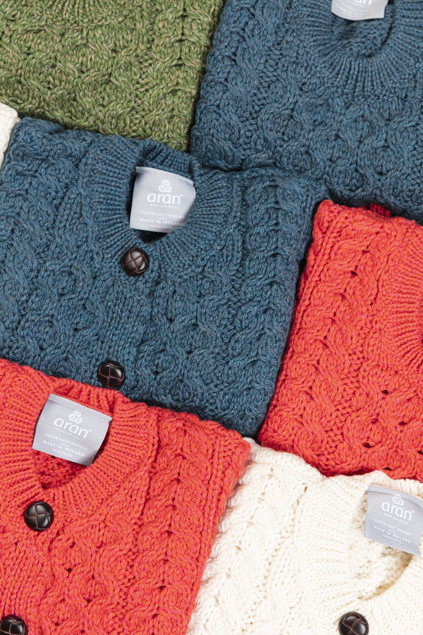Carraig Donn Kids Aran Cardigan in Blue
