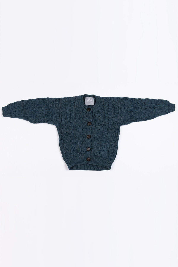 Carraig Donn Kids Aran Cardigan in Blue