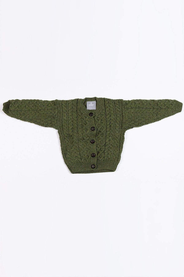 Carraig Donn Kids Aran Cardigan in Green