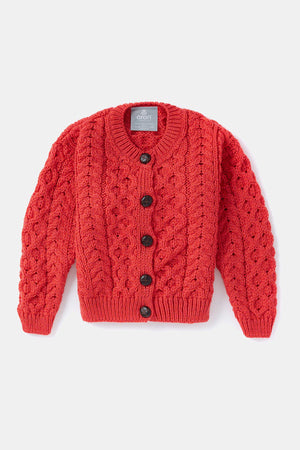 Carraig Donn Kids Aran Cardigan in Red