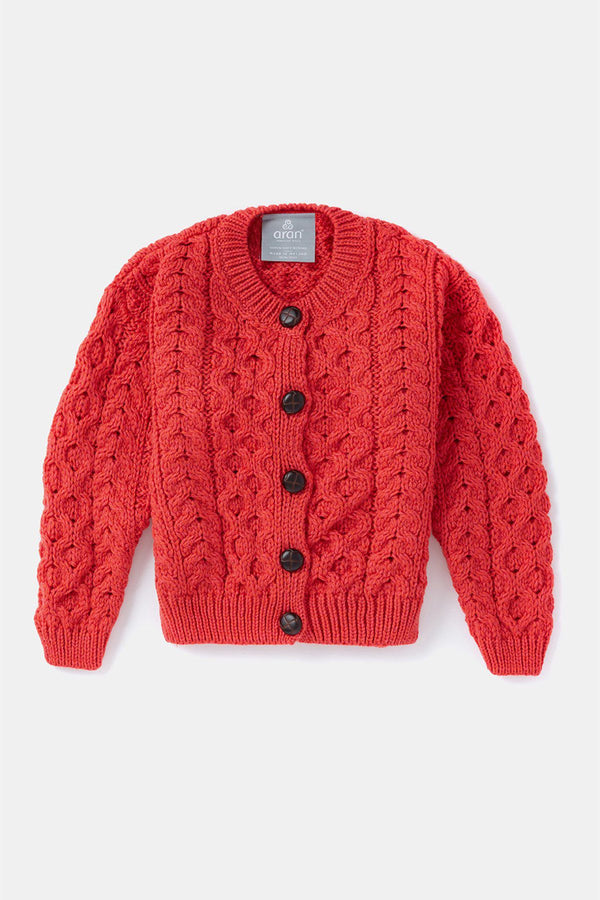 Carraig Donn Kids Aran Cardigan in Red