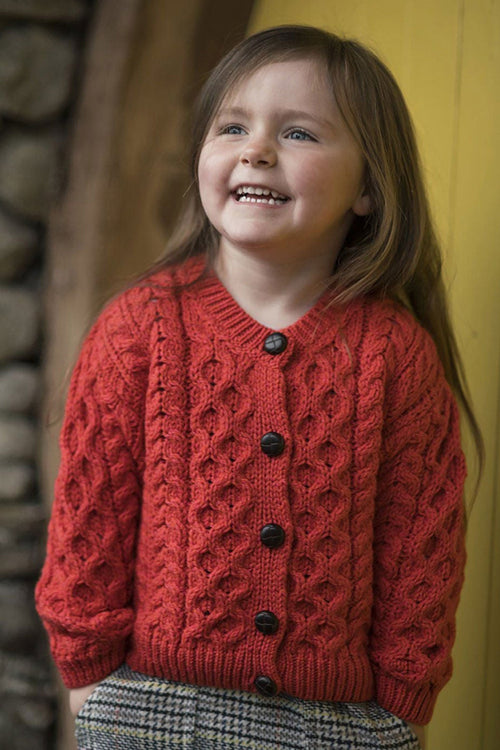 Kids Aran Cardigan in Red