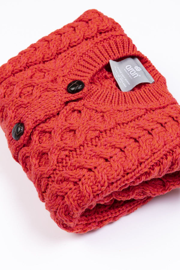 Carraig Donn Kids Aran Cardigan in Red