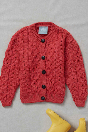 Carraig Donn Kids Aran Cardigan in Red