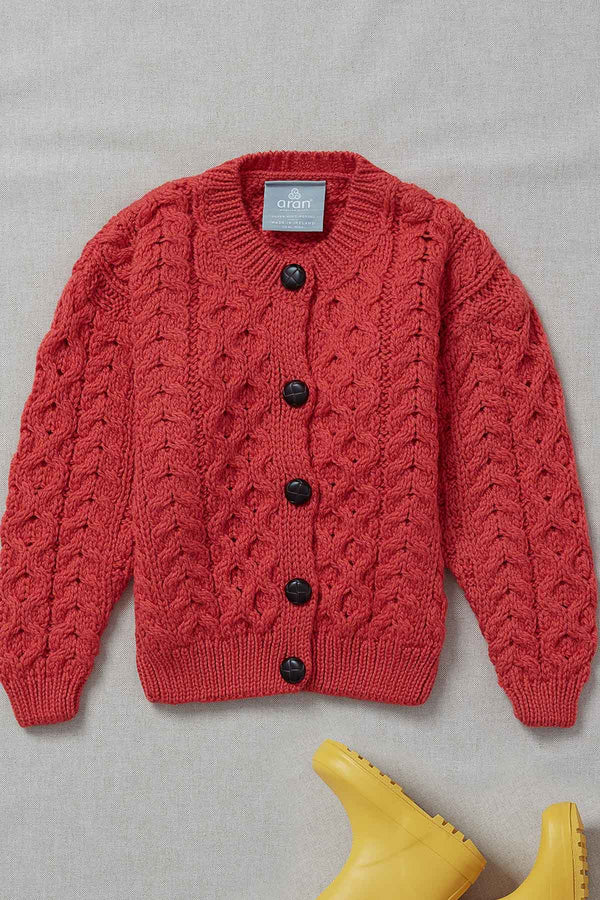 Carraig Donn Kids Aran Cardigan in Red