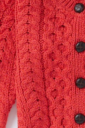 Carraig Donn Kids Aran Cardigan in Red