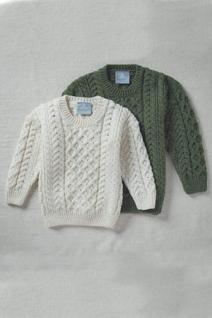 Carraig Donn Kids Aran Jumper in Green
