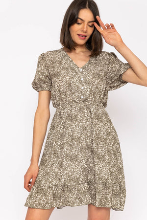 Carraig Donn Kimberley Short Dress In Khaki Floral Print