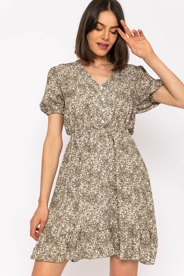 Carraig Donn Kimberley Short Dress In Khaki Floral Print
