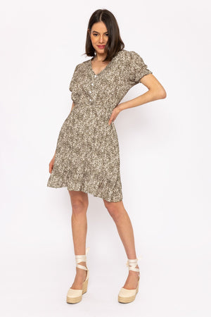 Carraig Donn Kimberley Short Dress In Khaki Floral Print