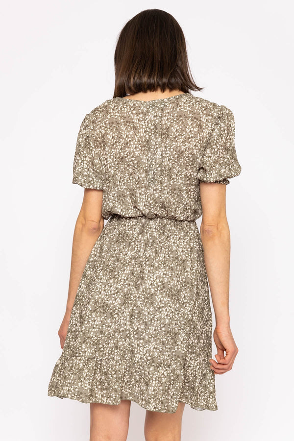 Carraig Donn Kimberley Short Dress In Khaki Floral Print
