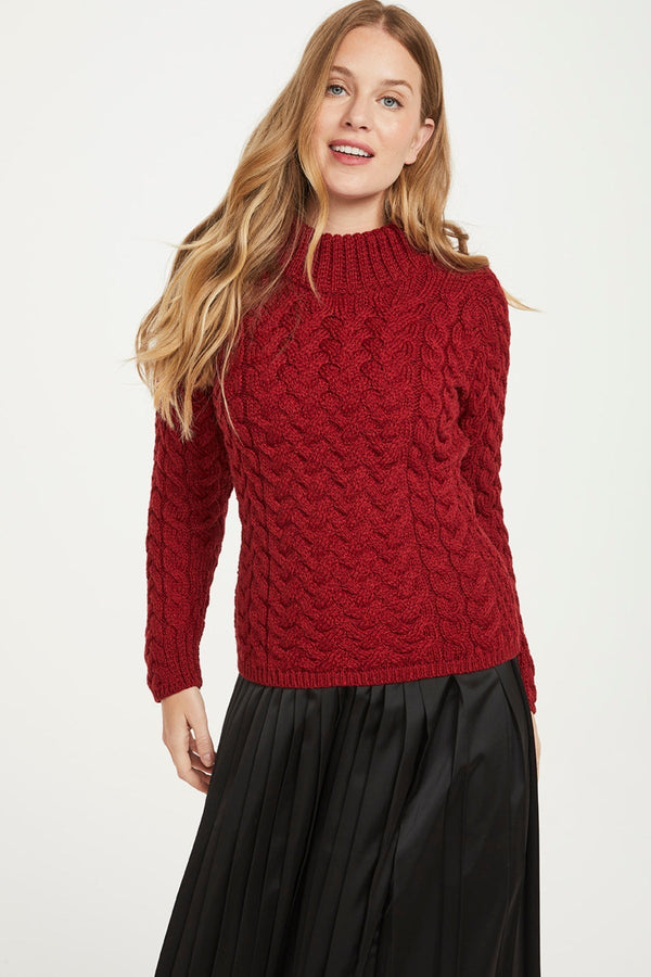Carraig Donn Knightstown Aran Crew Sweater in Red