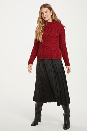 Carraig Donn Knightstown Aran Crew Sweater in Red