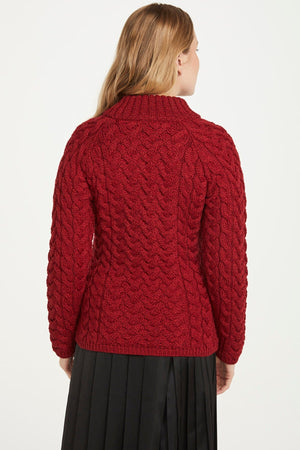 Carraig Donn Knightstown Aran Crew Sweater in Red