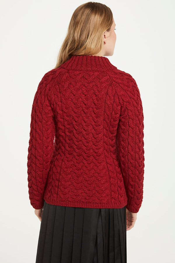 Carraig Donn Knightstown Aran Crew Sweater in Red