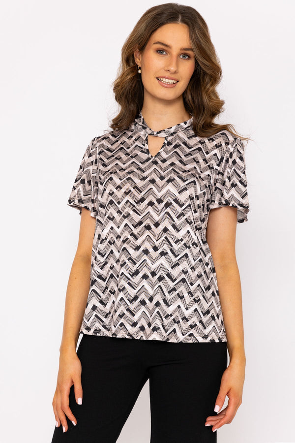 Carraig Donn Knot Neck Top in Beige Print