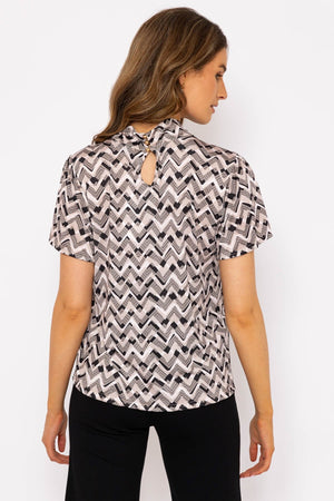 Carraig Donn Knot Neck Top in Beige Print