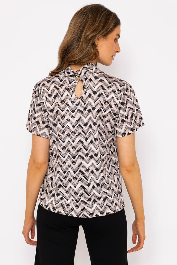 Carraig Donn Knot Neck Top in Beige Print