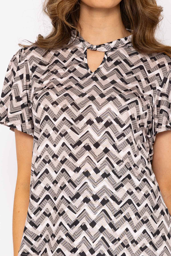 Carraig Donn Knot Neck Top in Beige Print