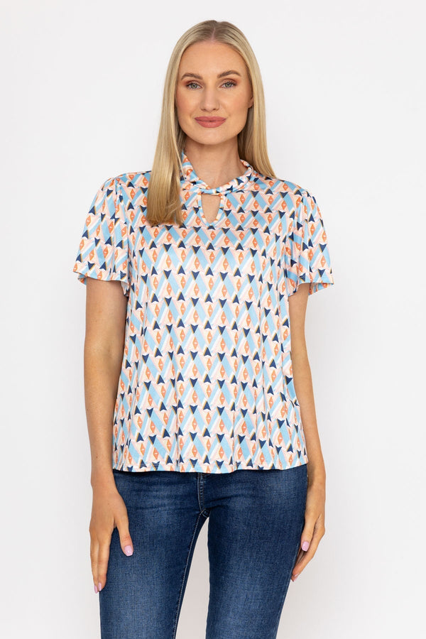 Carraig Donn Knot Neck Top in Blue Print