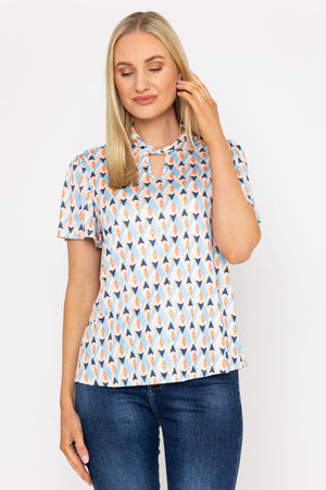 Carraig Donn Knot Neck Top in Blue Print