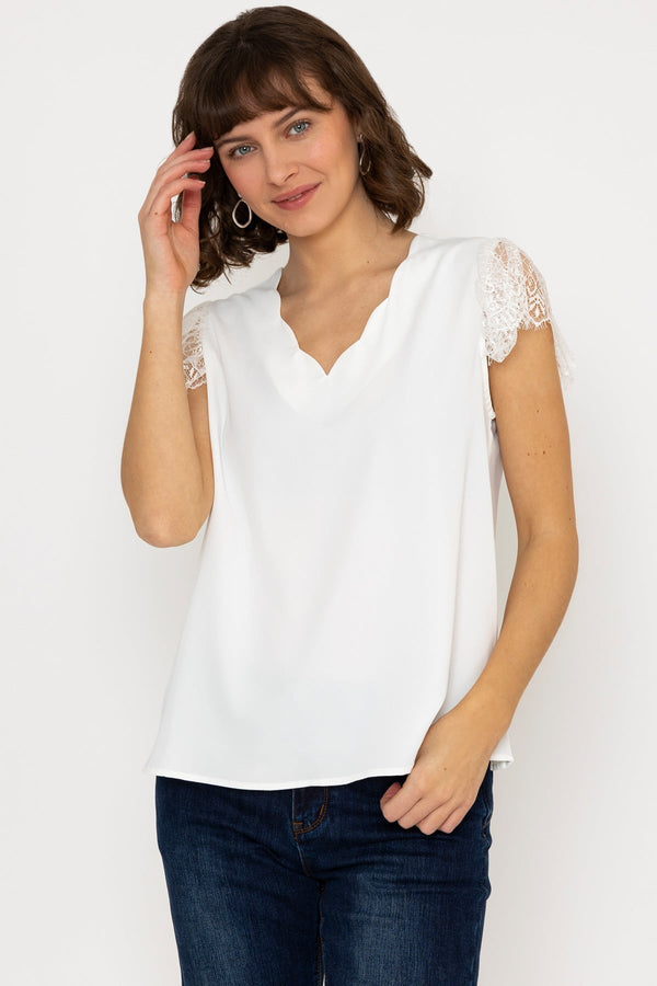Carraig Donn Lace Cap Sleeve Top in Ivory
