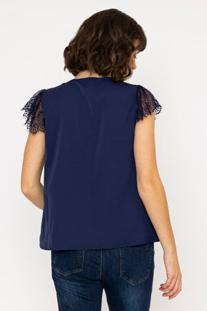 Carraig Donn Lace Cap Sleeve Top in Navy