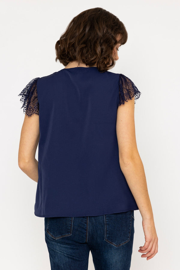 Carraig Donn Lace Cap Sleeve Top in Navy