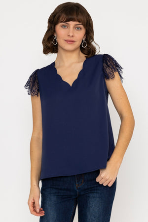 Carraig Donn Lace Cap Sleeve Top in Navy