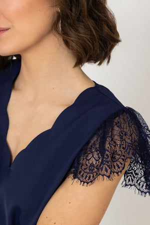 Carraig Donn Lace Cap Sleeve Top in Navy