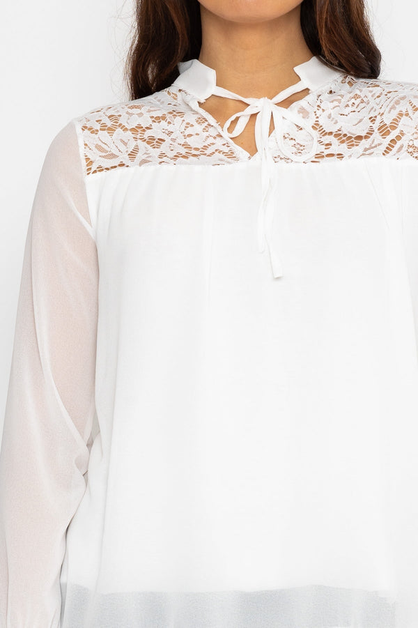 Carraig Donn Lace Insert Blouse in Ecru