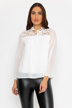 Carraig Donn Lace Insert Blouse in Ecru