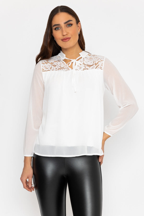 Carraig Donn Lace Insert Blouse in Ecru