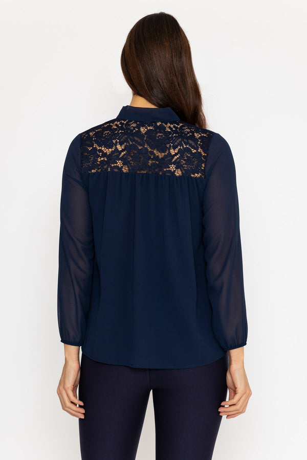 Carraig Donn Lace Insert Blouse in Navy