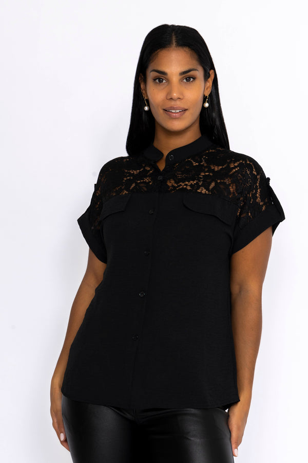 Carraig Donn Lace Insert Shirt in Black